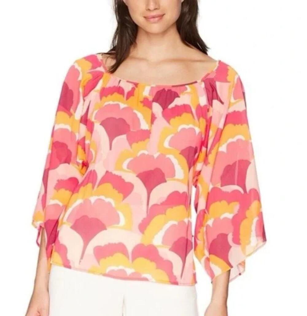 TRINA TURK silk retro pink orange lightweight spring blouse top